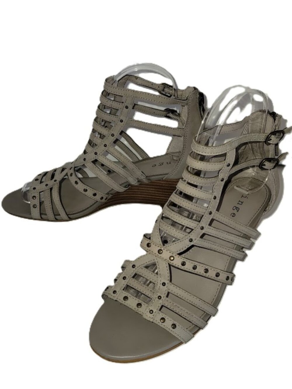 Hinge Nolan Strappy Wedge Sandals in Grey Gladiator-Style Women's Size 6.5